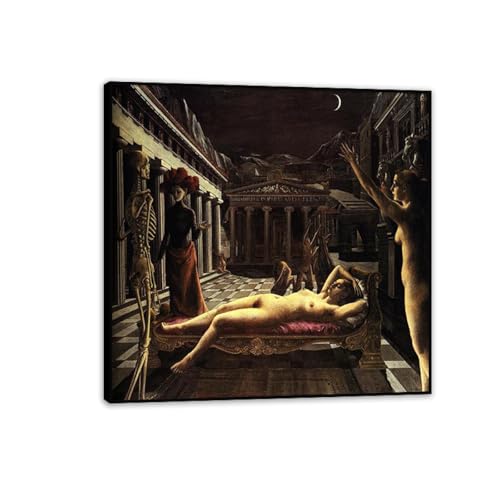 RXNHGJDS Paul Delvaux Druck auf Leinwand Die schlafende Venus Surrealismus Leinwandkunst Ölgemälde Kunstwerk Poster Bild Wanddekoration Wohnzimmer60x60cm(24x24in) Schwarz gerahmt von RXNHGJDS