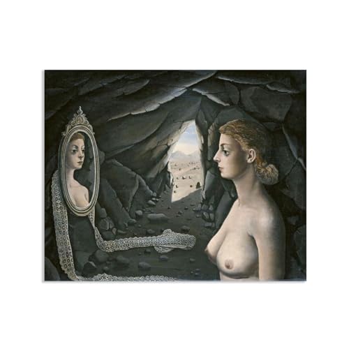 RXNHGJDS Paul Delvaux Druck auf Leinwand Frau im Spiegel Surrealismus Leinwandkunst Ölgemälde Kunstwerk Poster Bild Wanddekoration Wohnzimmer60x50cm(24x20in) poster von RXNHGJDS