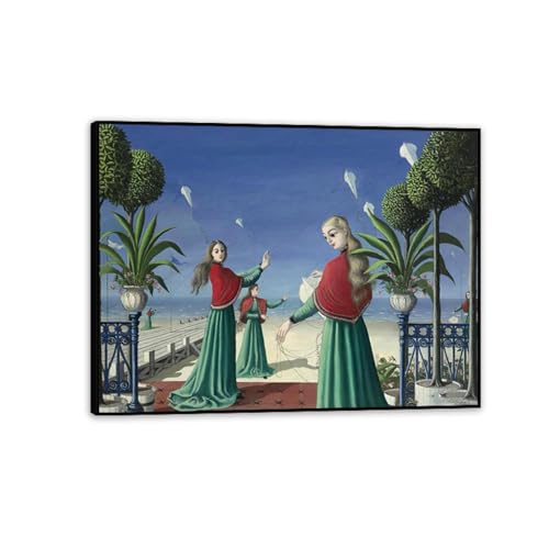 RXNHGJDS Paul Delvaux Druck auf Leinwand KERKS Surrealismus Leinwandkunst Ölgemälde Kunstwerk Poster Bild Wanddekoration Wohnzimmer80x60cm(32x24in) Schwarz gerahmt von RXNHGJDS