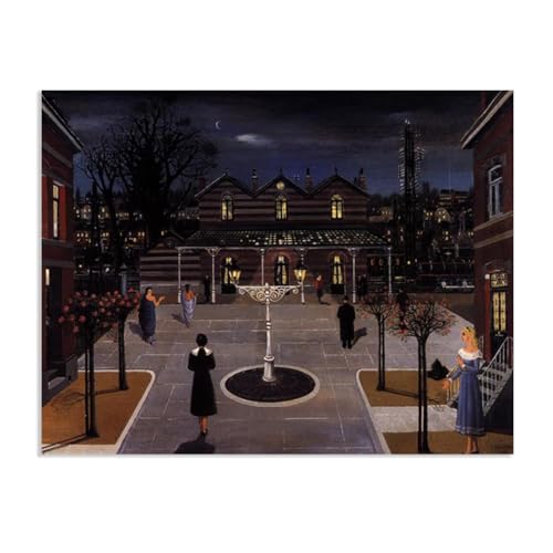 RXNHGJDS Paul Delvaux Druck auf Leinwand Kleine Quadratstation Surrealismus Leinwandkunst Ölgemälde Kunstwerk Poster Bild Wanddekoration Wohnzimmer40x30cm(16x12in) poster von RXNHGJDS