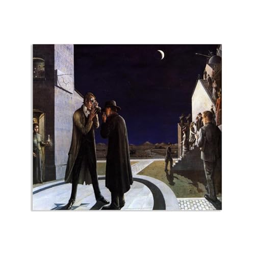 RXNHGJDS Paul Delvaux Druck auf Leinwand Mondphasen iii Surrealismus Leinwandkunst Ölgemälde Kunstwerk Poster Bild Wanddekoration Wohnzimmer70x60cm(28x24in) poster von RXNHGJDS