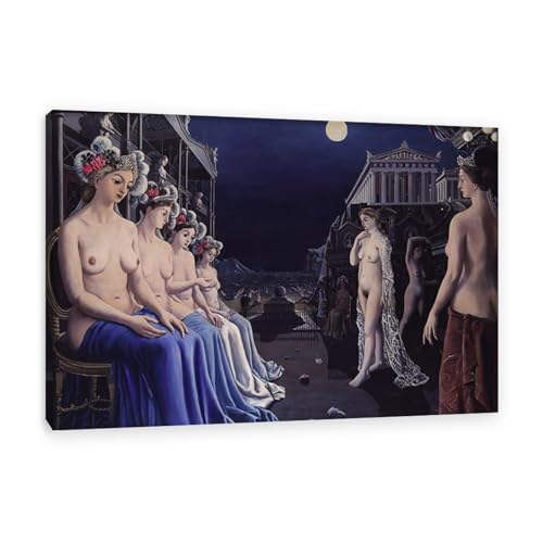 RXNHGJDS Paul Delvaux Druck auf Leinwand Sirenen Surrealismus Leinwandkunst Ölgemälde Kunstwerk Poster Bild Wanddekoration Wohnzimmer45x30cm(18x12in) Gerahmt von RXNHGJDS