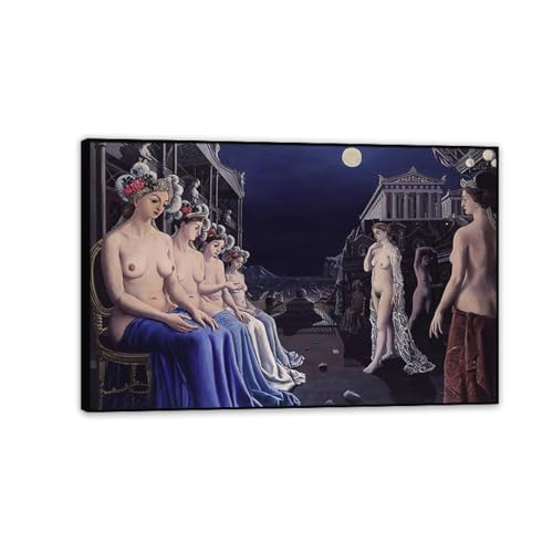 RXNHGJDS Paul Delvaux Druck auf Leinwand Sirenen Surrealismus Leinwandkunst Ölgemälde Kunstwerk Poster Bild Wanddekoration Wohnzimmer60x40cm(24x16in) Schwarz gerahmt von RXNHGJDS