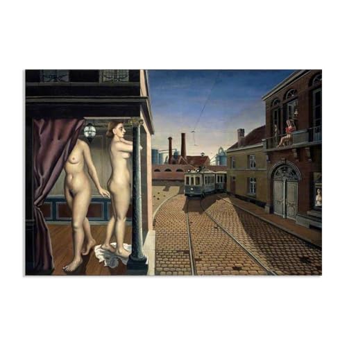 RXNHGJDS Paul Delvaux Druck auf Leinwand Straßenstraße Surrealismus Leinwandkunst Ölgemälde Kunstwerk Poster Bild Wanddekoration Wohnzimmer55x40cm(22x16in) poster von RXNHGJDS