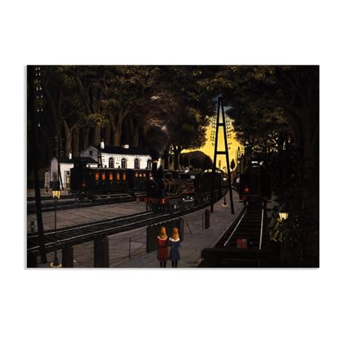 RXNHGJDS Paul Delvaux Druck auf Leinwand Waldstation Surrealismus Leinwandkunst Ölgemälde Kunstwerk Poster Bild Wanddekoration Wohnzimmer100x70cm(39x28in) poster von RXNHGJDS