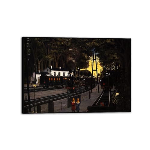 RXNHGJDS Paul Delvaux Druck auf Leinwand Waldstation Surrealismus Leinwandkunst Ölgemälde Kunstwerk Poster Bild Wanddekoration Wohnzimmer70x50cm(28x20in) Schwarz gerahmt von RXNHGJDS