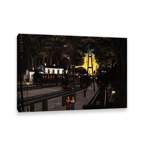 RXNHGJDS Paul Delvaux Druck auf Leinwand Waldstation Surrealismus Leinwandkunst Ölgemälde Kunstwerk Poster Bild Wanddekoration Wohnzimmer85x60cm(33x24in) Gerahmt von RXNHGJDS