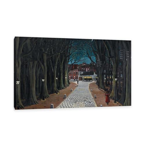 RXNHGJDS Paul Delvaux Druck auf Leinwand Winterabend Surrealismus Leinwandkunst Ölgemälde Kunstwerk Poster Bild Wanddekoration Wohnzimmer80x50cm(31x20in) Gerahmt von RXNHGJDS