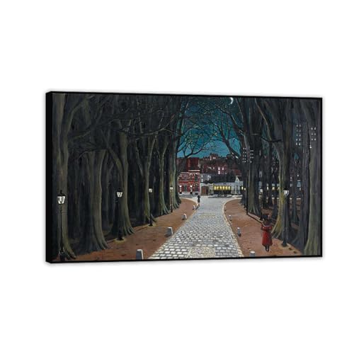 RXNHGJDS Paul Delvaux Druck auf Leinwand Winterabend Surrealismus Leinwandkunst Ölgemälde Kunstwerk Poster Bild Wanddekoration Wohnzimmer80x50cm(31x20in) Schwarz gerahmt von RXNHGJDS