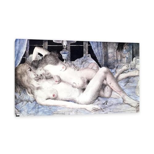 RXNHGJDS Paul Delvaux Druck auf Leinwand Zwei Freunde Surrealismus Leinwandkunst Ölgemälde Kunstwerk Poster Bild Wanddekoration Wohnzimmer80x50cm(31x20in) Gerahmt von RXNHGJDS