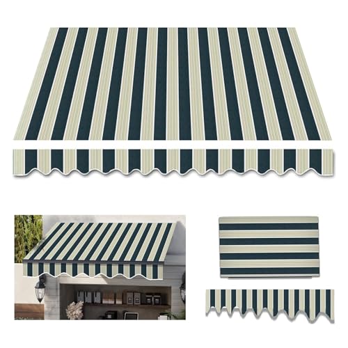3 x 2m Handbuch Rückfahrbare Markise Terrasse Markisengewebeersatz UV -blocker Wasserdichtes Polyester Sonnenschattenabdeckung Im Freien Markisen Canopy -leinwand(Size:5.5x3.5m,Color:grüne Streifen) von RXQHV
