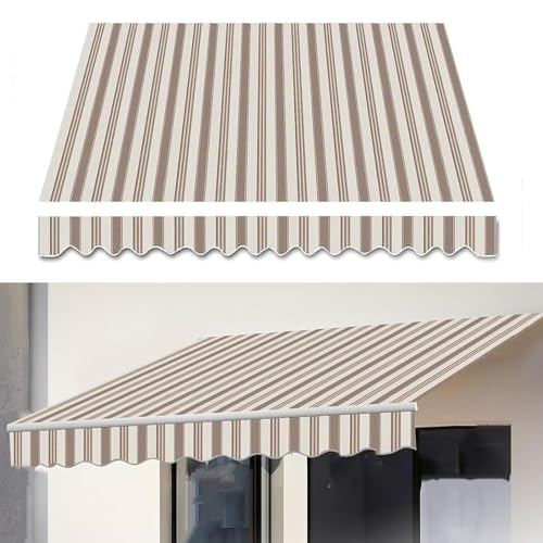 Anleitung Terrassenmarkise Mehrstreifen-Ersatzstoffbezug Einziehbarer Pavillon Outdoor- Überdachung UV-beständig und Wasserdicht Garten- Sonnenschutz für Innenhof Ba(Size:4x1.5m,Color:Khaki Stripes) von RXQHV