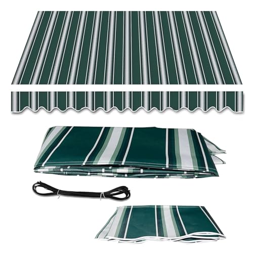 Handbuch Versenkbare Markisengewebeersatz -top -abdeckung 300gsm Polyester Ersatz -leinwand für Markisen Uv Resistent Im Freien Wasserdicht Schattenschutz Pavillon (Size:4x3.5m,Color:grüne Streifen) von RXQHV