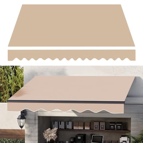 RXQHV 3 M Manueller Markisenstoff-Ersatz UV-beständig Außenbereich Terrasse Sonnenschutzplane Pavillon Überdachung Wasserdichtes Polyestergewebe für Tür Garten Terrasse(Size:5.5x2m,Color:Sand) von RXQHV