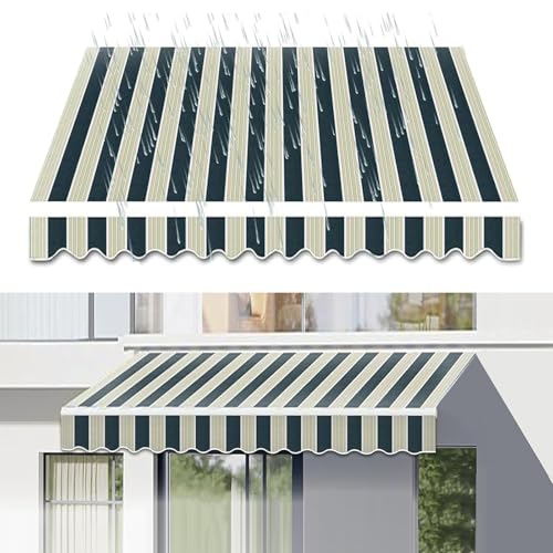RXQHV 4 x 3m Handbuch Versenkbare Markisenersatzabdeckung Im Freien Terrasse überdachung Sun Shade Shelter Canvas mit Uv -Schutz für Heim Markt Geschäft Deck(Size:4x3.5m,Color:grüne Streifen) von RXQHV