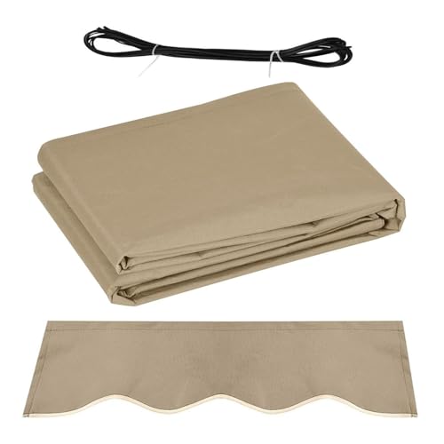 RXQHV Garten Terrasse Manuell Einziehbarer Markisenstoff-Ersatz Wasserdichtes Polyester Vordach Sonnenschutzplane mit Frontvolant für Terrasse Laden Hof Deck(Size:4x3m,Color:Sand) von RXQHV