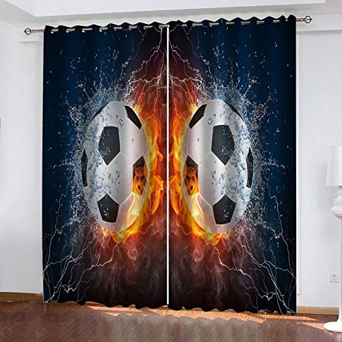 RXWZRL Verdunklungsvorhänge Kinderzimmer Blickdichter Vorhang 214X132 cm 3D Flammensport Fußball Muster Ösenschal 2Er Set Vorhänge Wohnzimmer Schlafzimmer Thermo Gardinen, Guten Schlaf von RXWZRL