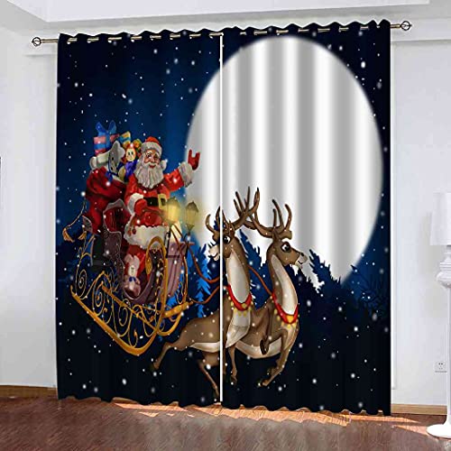 RXWZRL Vorhang Blickdicht Gardinen Mit Ösen - 2 Stücke H 230 X B 117 cm Verdunklungsvorhänge 3D Blauer Sternenklarer Weihnachtsmann Muster Thermovorhang Für Schlafzimmer Wohnzimmer Weihnachtsgardinen von RXWZRL