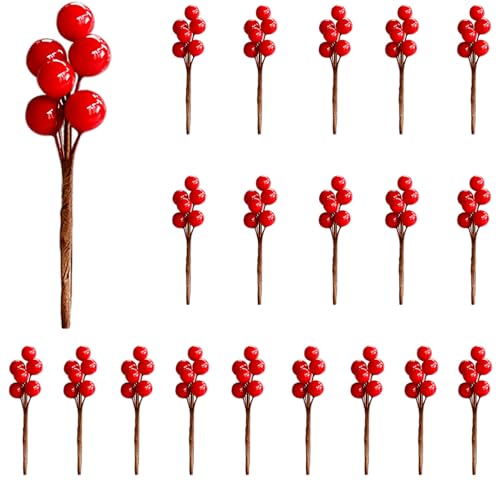 20 Zweige Rote Stechpalmenbeeren-Stiele, künstliche Beeren Picks Weihnachtsbeeren Dekor für DIY Girlande, Geschenkverpackung und Weihnachtskranz Ornamente von RXXR