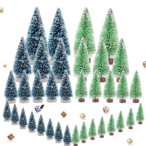 RYAN 36 Stück Mini Künstlicher Weihnachtsbaum 4 Größe Miniatur Tannenbaum Deko Grün Klein Weihnachtsdeko mit Schnee-Effek Naturgetreuer Kleine Tannenbäume für Tischdeko von RYAN