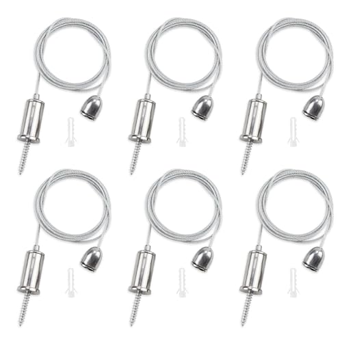RYAN 6 Kit Seilaufhängung Drahtseil Gardinenaufhängung 1,5mm × 2m Lampenaufhängung Vorhangseil Seilspanngarnitur Seilaufhaengung für LED Decken und Pendelleuchte Verstellbare Vorhang Befestigung von RYAN
