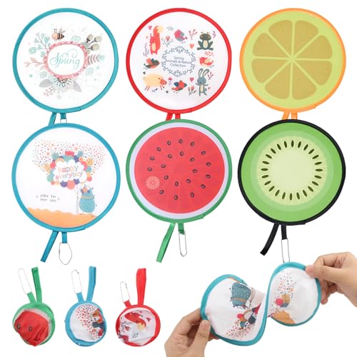 RYAN 6 Stück Runde Faltfächer Tragbare Fecher Cartoon Fruit Pattern Fächer Können für Hochzeit und Heimdekoration Urlaub Parteien Verwendet Werden von RYAN