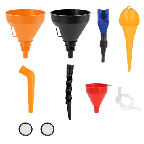 RYAN 5 Stück Trichter Set Trichter mit Schlauch mit Abnehmbarem Auslauf für Auto Werkstatt und Haushalt Multifunktion Trichter öl Rot/Orange/Schwarz von RYAN
