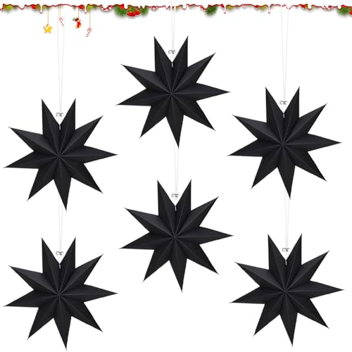 RYAN 6 Stücke Weihnachtssterne Papiersterne Weihnachten 30cm Faltsterne Weihnachtsstern Deko Papiersterne für Weihnachtsbaum Dekoration Zimmer Wohnzimmer Fensterdekoration (Schwarz) von RYAN