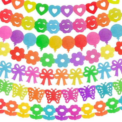 RYAN 7 Stück Bunt Girlande Silvester aus Papier 3M Vierblättriges Blumen Schmetterling Bär Bogen Hängenden Regenbogen Faschingsdeko Luftschlangen für Girlande Geburtstag Kinder Fest von RYAN