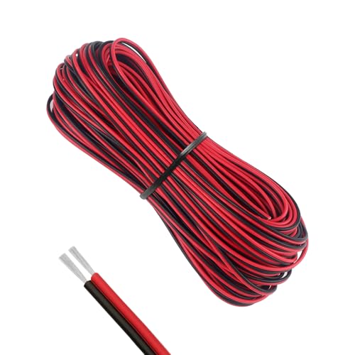 RYAN Klingeldraht 2 Adrig 20 Meter 22AWG Kabel 2 Adrig Elektrischer Draht Flexibler PVC Schwarz-Rotes Klingeldraht für LED Kabel und Elektronische Verdrahtung Verlängerungskabel von RYAN