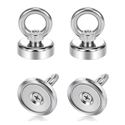 RYAN Starke Magnete 4 Stück Neodym Magnete Extra Stark 45kg Zugkraft Magneten 36 mm Extra Starke Magnete mit Heberinge und Schrauben für Geeignet Magnet Fischen in Haus Werkstatt Wasser von RYAN