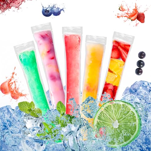 RYAN Wassereis 200 Stück Wassereis Tüten Eisformen Eis Am Stiel Popsicle Taschen Hausgemachtes Das Wassereis mit 1 Stück Blauer Trichter für DIY Frucht Joghurt Sticks Smoothies (5.5 x 28 cm) von RYAN