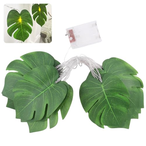 RYAN Künstliche Monstera Pflanze Lichterkette 3m Monstera Blätter Girlande mit 20 LED Licht Dschungel Deko für Kinderzimmer Deko Heimdekoration Party Strand Geburtstag von RYAN