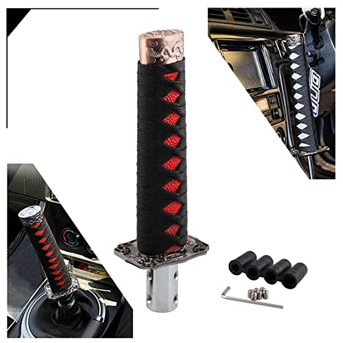 Ryan Star Generic Kurzes Samuraischwert-Schaltknauf, Metall, beschwert, Sport, Katana, mit 14 mm Loch, für universelle Autos, Schwarz mit Rot von RYANSTAR RACING