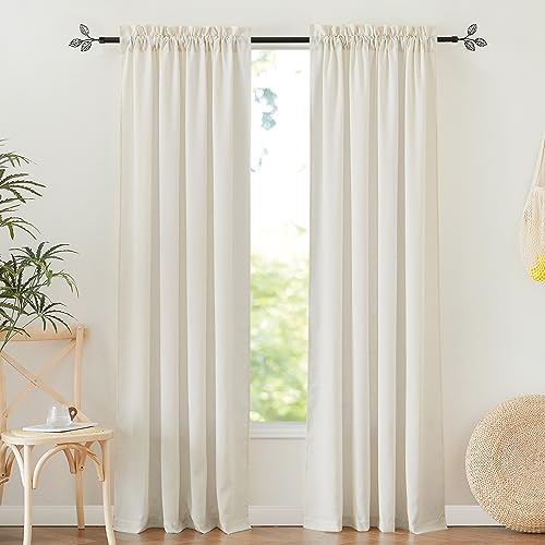 RYB HOME Linen Curtains for Living Room 2er Set H 200 x B 140 cm Boho Gardinen Wohnzimmer Leinen Vorhänge Halbtransparent Landhaus Gardine Leinenoptik Halbtransparent, Elfenbeinweiß von RYB HOME