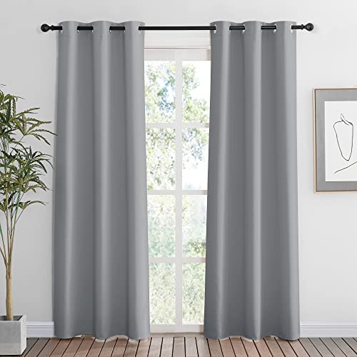 RYB HOME Raumverdunkelnde Vorhänge für Wohnzimmer, Energy Smart Privcay Fenstervorhänge, langlebig, rostfrei, Ösenpaneele für Schlafzimmer, Waschküche, 106 x 213 cm, Hellgrau, 2er-Set von RYB HOME