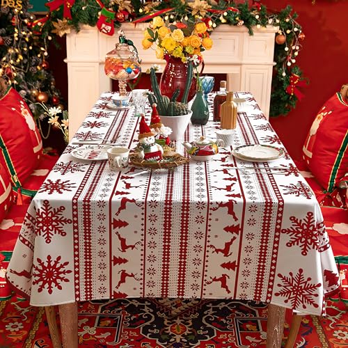 RYB HOME Wasserabweisende Tischdecke Geburtstag Dekoration Weihnachts Tischwäsche mit Schneeflocken-Elchmuster Tragbare für Party und Picknick 1 Stück H 240 x B 140 cm von RYB HOME
