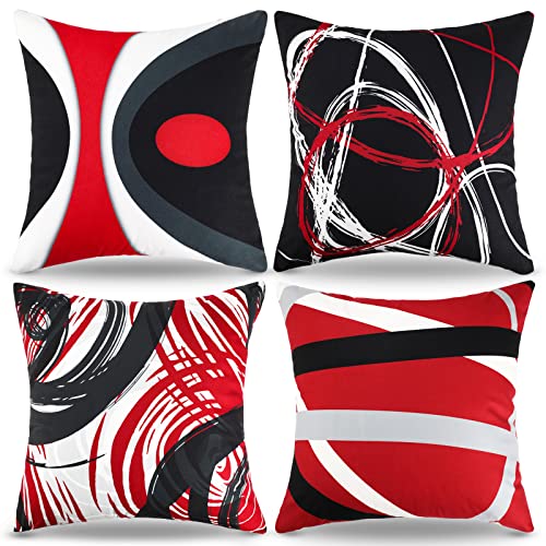 Dekokissen Kissenhülle 45x45 Sofakissen Kissenbezug Rot Schwarz Moderne Zierkissenbezüge 4er Set Irregulär Linie Super Weich Samt Platz Couch Kissen für Sofa Wohnzimmer Schlafzimmer Mit Reißverschluss von RYBornament