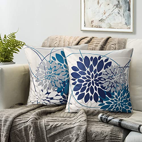 RYBornament Kissenbezüge 40x40 Kissen Herbst Geometrie Blume Dekokissen Elegante Kissenbezug Navy Blau Und Teal Dekoration Sofakissen Modern Deko 2er Kissenhülle Für Schlafzimmer Sofa Bett Garten von RYBornament