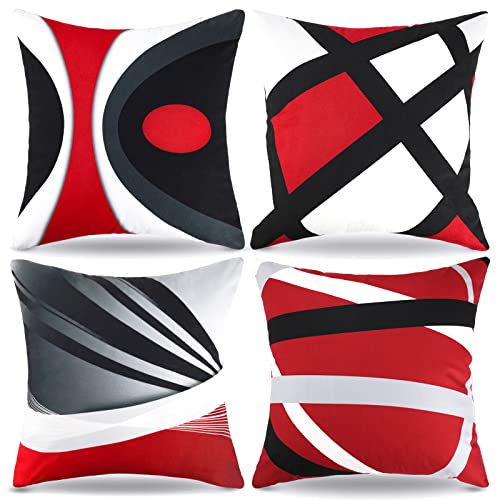 Kissenbezug 40x40 Sofakissen Modern Schwarz Rot Geometrisch Muster Abstrakte Dekokissen Dekorative Kissenbezüge Super Weicher Samt Quadrat Kissenhülle 4 er Set für Sofa Schlafzimmer Stuhlkissen Büro von RYBornament