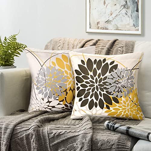 RYBornament Kissenbezug Braun und Gelb Abstrakt Geometrisch Pillow Case 45×45 Kissenhülle Herbst Blume Kissenbezüge 2er-Set Leinen Kissenhüllen Passend Für Wohnzimmer Sofa Couch Kissen Dekor von RYBornament