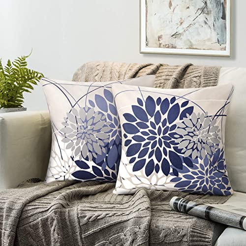 RYBornament Navy Blau Kissebezüge Herbst Dekorativ Kissenbezug 40×40 Kissenhülle Abstrakt Dahlie Blume Muster Kissenbezüge 2er-Set Kissenhüllen Für Wohnzimmer Sofa Couch Kissen Dekor von RYBornament