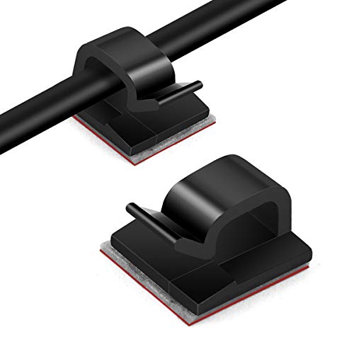 RYCHUI 120 Stück Kabelclips, Kabelhalter mit Starken Selbstklebend Pads, Klebrige Kabelklemme Set Kabelmanagement für Haus Schreibtisch Büro USB Ladekabel, PC, TVKabel und Audiokabel Usw. (Schwarz) von RYCHUI