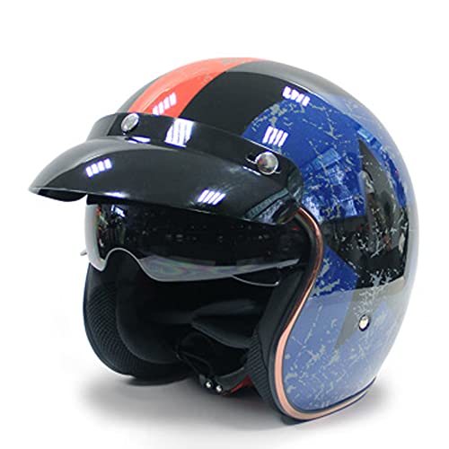 Jethelm Motorrad Roller Offenes Helm Mit Sonnenblende Erwachsener Open Face Helmet Scooter Moped Mofa Helm Herren Damen Retro Vintage Pilot Biker Helmet DOT/ECE-Zertifizierung,Blue 3,L von RYDZCLH
