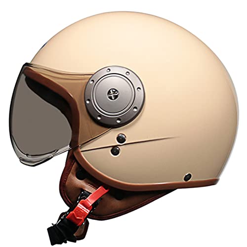 Jethelm Motorrad Roller Offenes Helm Mit Sonnenblende Scooter Moped Mofa Helm Für Damen Herren DOT/ECE Zertifizierung Erwachsener Retro Vintage Pilot Biker Helmet,Beige 2 von RYDZCLH