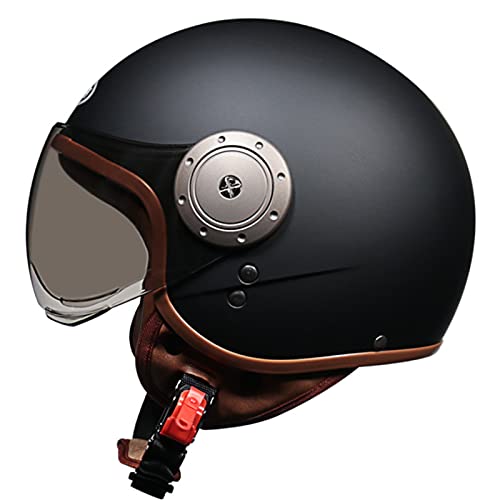 Jethelm Motorrad Roller Offenes Helm Mit Sonnenblende Scooter Moped Mofa Helm Für Damen Herren DOT/ECE Zertifizierung Erwachsener Retro Vintage Pilot Biker Helmet,Matte black 2 von RYDZCLH