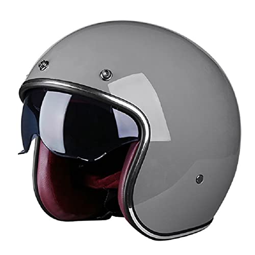 Jethelm Rollerhelm Sturzhelm Erwachsener Open Face Helmet Scooter Moped Mofa Helm Mit Sonnenblende Für Damen Herren Retro Vintage Pilot Biker Offenes Helmet DOT/ECE Genehmigt,Grau,M von RYDZCLH