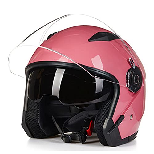 Open Face Jet Helmet Motorrad Roller Moped Mofa Scooter Offenes Helm Erwachsener Herren Damen Atmungsaktiver Mopedhelm DOT/ECE-Zertifizierung Retro Vintage Pilot Biker Helmet,Pink 1,L von RYDZCLH