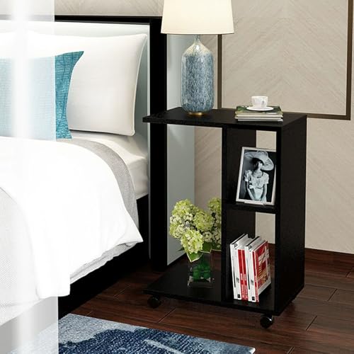 RYDZCLH Moderner C-Förmiger Beistelltisch, Kung-Fu-Teetische Mit Rädern, Moderner Couch-Beistelltisch Für Wohnzimmer, Schlafzimmer, Esszimmer,Dark Walnut,S von RYDZCLH