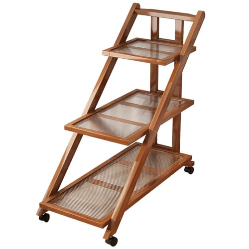 RYDZCLH Rollbarer Auf Rädern Mit Stauraum 3-Stufiger Klapptisch, Bambus-Beistelltisch Für Couch, Schlafzimmer, Wohnzimmer, Küche, Bad Und Büro,Changhong Style Brown von RYDZCLH
